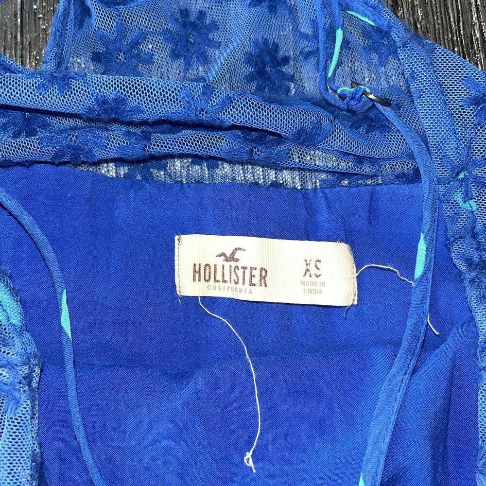 HOLLISTER Racerback Spaghetti Strap Lace Polka Dot Lined Blue Dress - XS - Picture 4 of 6